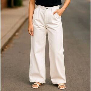 a.n.a High Rise Wide Leg Pleated Jeans Womens 16 White‎ Stretch Denim NEW NWT